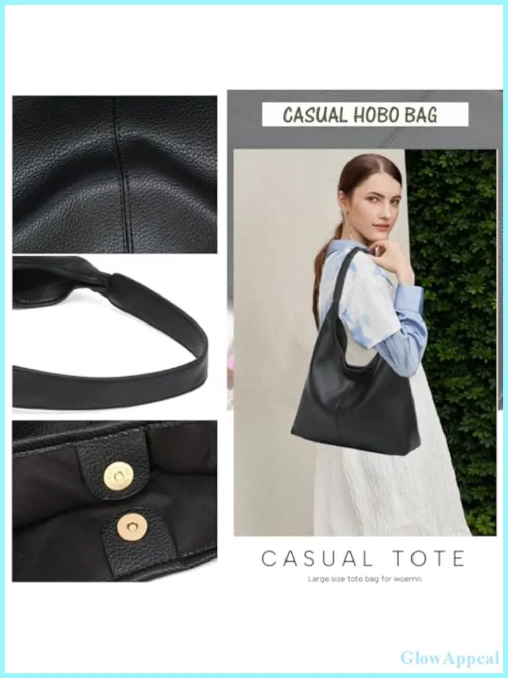Slouchy PU Leather Hobo Shoulder Bag Women Tote Purse Work Travel